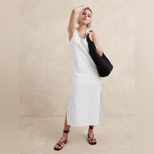 Banana Republic White Striped Linen Fully Lined Maxi Midi Sleeveless Dress Small